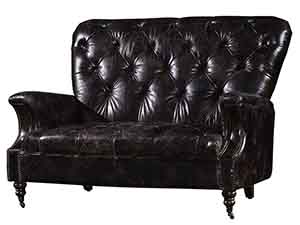 Tufted Back Black Vintage Leather Sofa