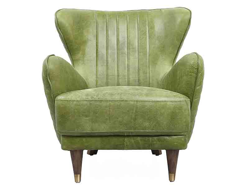 Mid-century Green Soft Leather Sofa 1S