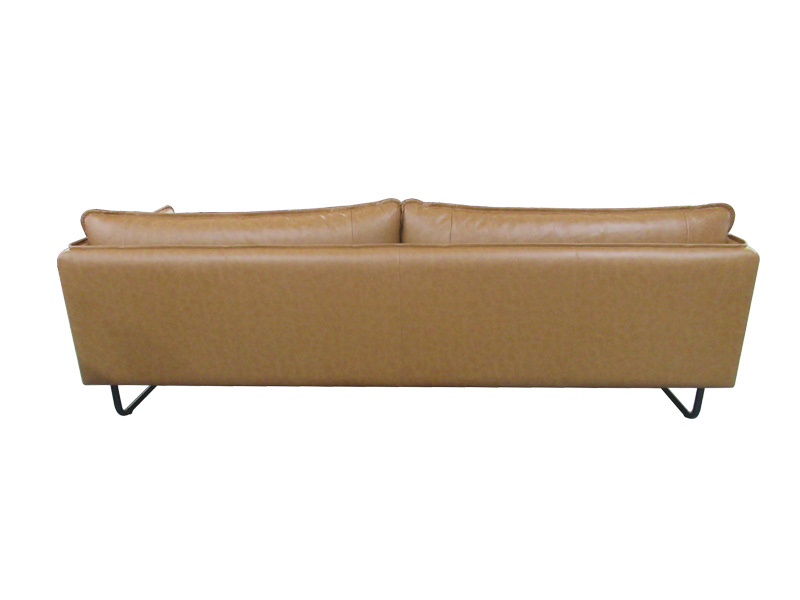 Retro Brown Genuine Leather Living Room Sofa With Metal Legs And Cushion