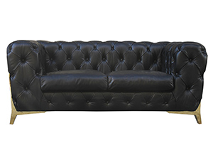 Tufted Button Back and Seat Black Genuine Leather Sofa
