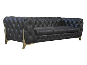 Tufted Button Back and Seat Black Genuine Leather Sofa