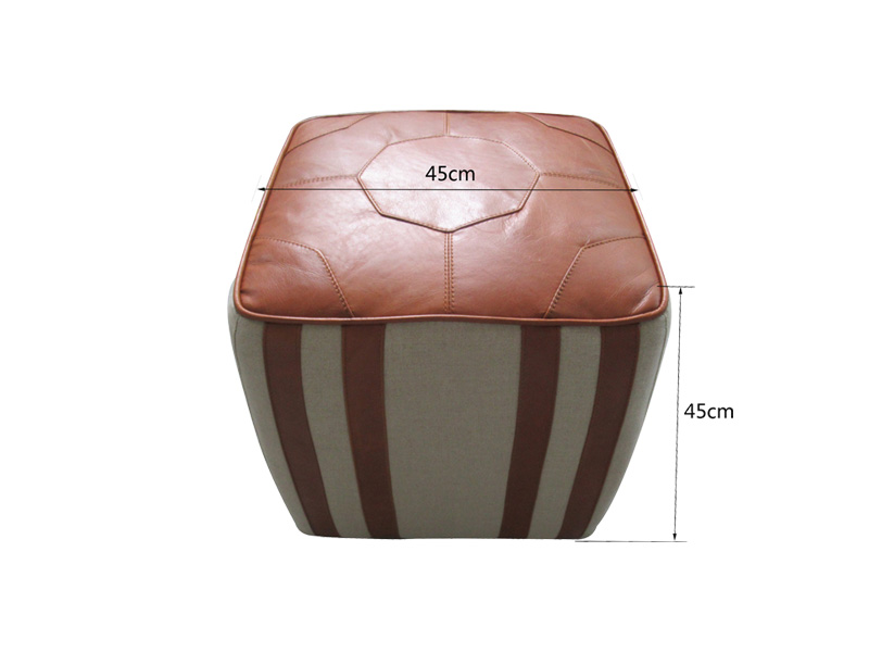 Genuine Leather And Fabric Square Ottoman Soft High Quality
