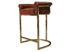 Wexler Brass Color Metal Frame Barrel Back Vintage Leather Stool