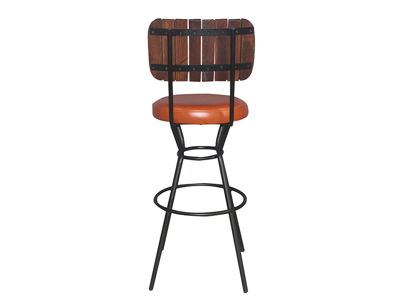 Wood Back Leather Seat Bar Chair with Iron Leg
