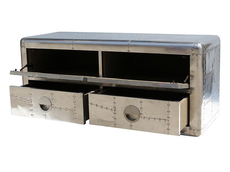 Aircraft Trunk with Polished Aluminum Panels with 4 Drawers