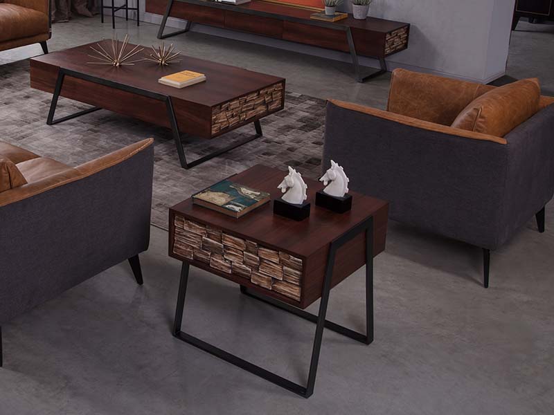 Bronze Metal Frame Wood Side Table Living Room Furniture
