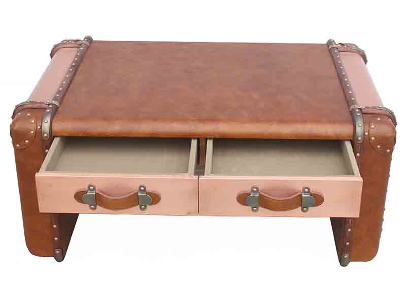 Copper and Vintage Leather Pathched Coffee Table