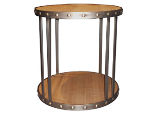 Industrial Style Rustic Metal Frame Round Side Table