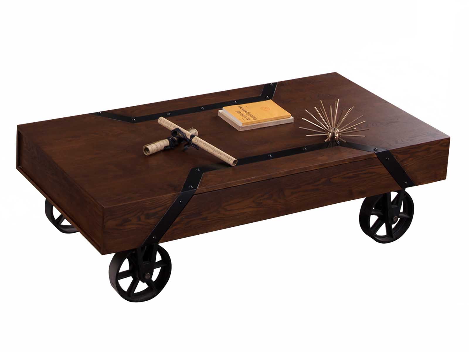 Luxury Rustic Wood Coffee Table with Casters
