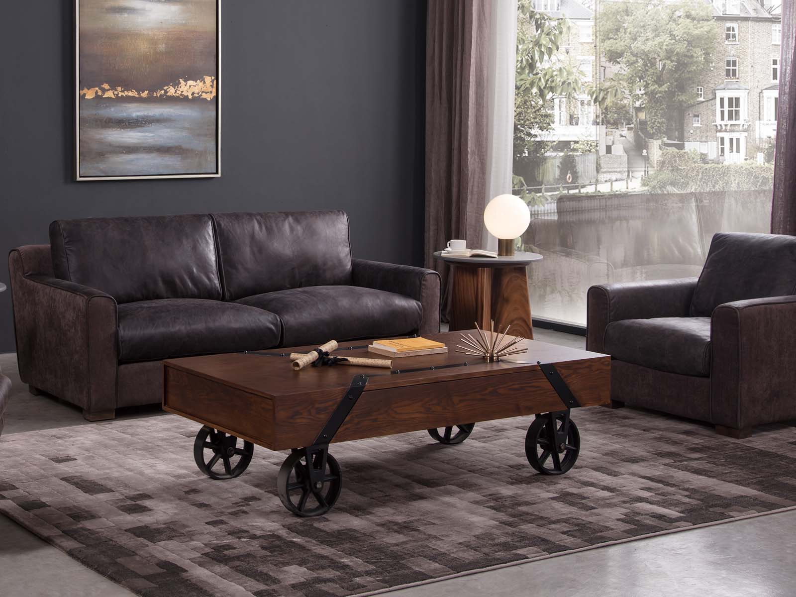 Luxury Rustic Wood Coffee Table with Casters