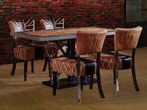 Rustic Style Vintage Leather Top Aviator Dinning Table For Restaurant