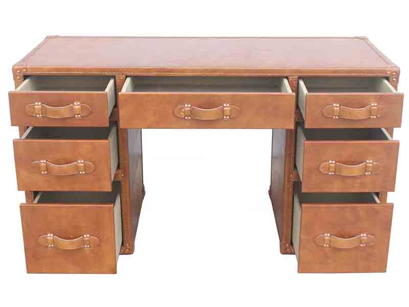 Vintage Leather Office Table with Drawers