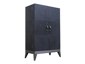 Black Cow Leather Wine Storage Cabinet with Rivets