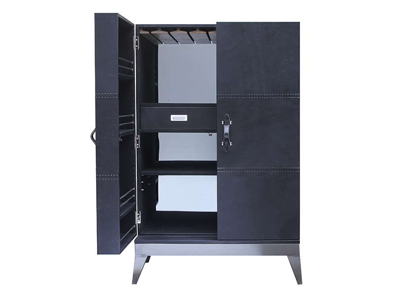 Black Cow Leather Wine Storage Cabinet with Rivets
