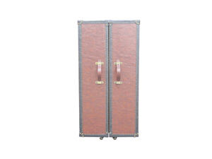Pink Vintage Leather Trunk Wardrobe With Golden Rivets And Back Cloth For Bedroom Hotel