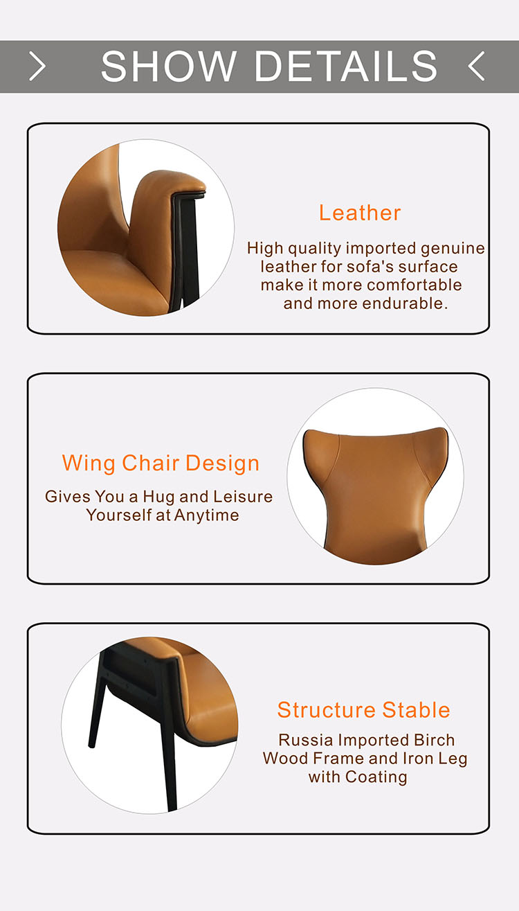 Luxury Genuine Leather Wing Accent High Back Armchair For Living room