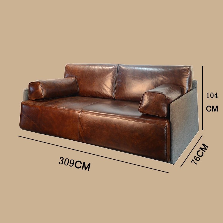 Two Seat Genuine Leather Antique Retro Vintage Sofa For Living Rooma