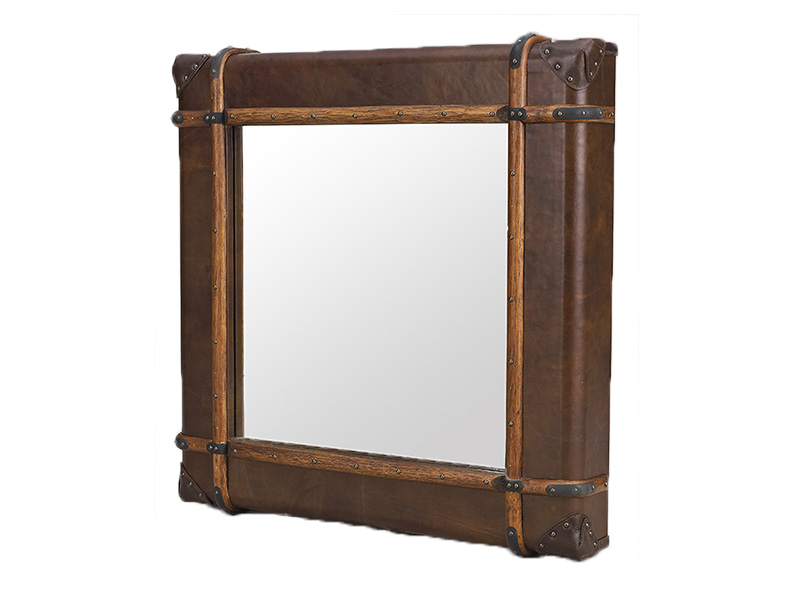 Antique Trunk Square Leather Frame Mirror
