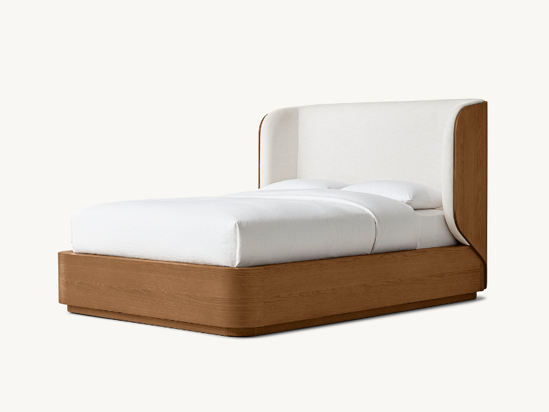 Oak Wooden Bed；New Style Modern Madero Bed；Fabric Wood And Fabric Shelter Bed