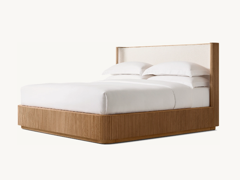 Striated King Wooden Bed;Antique Wooden bed;European White Oak Bed