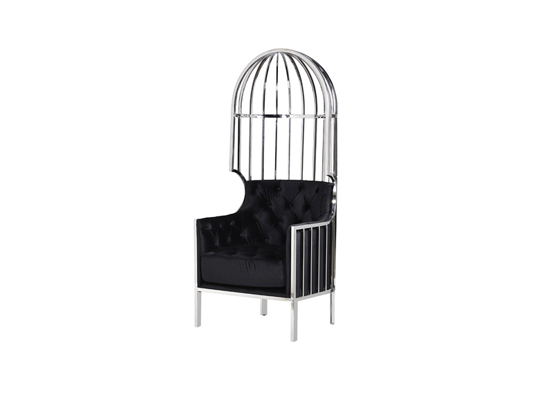 Modern King Throne Luxury Leisure Lobby Chrome Framed Purple Velvet Deep Buttoned Birdcage Porters Chair