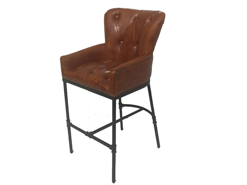 Leather Upholstered Buttons Back Designs Wooden Bar Chair