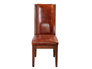 Antique Brown Leather Dining Chair