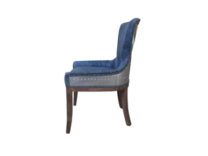 Blue High Back Leather Dining Chair With Wood Legs Armless For Restaurant Living Room Office Hotel