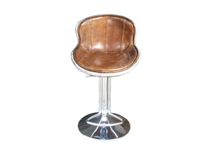 Antique Aviation Leather Bar Chair Adjustable With Round Base