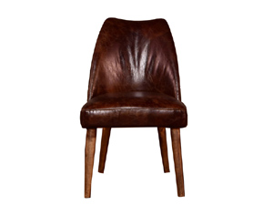 Solid Wood Base Vintage Leather Dining Chair