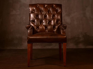Vintage Leather Square Side Armchair for Dining