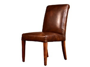 Wood Legs Vintage Leather Side Chair