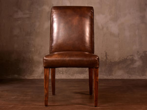 Wood Legs Vintage Leather Side Chair