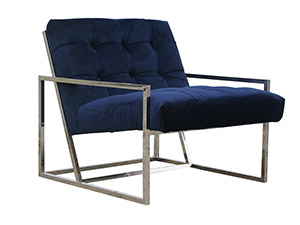 Stainless Steel Frame Blue Velvet Chair with Button Back