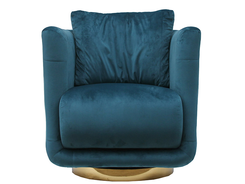 High End Golden Base Blue Velvet Armchair