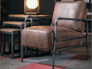 Industrial Tubular Base Vintage Leather Sofa