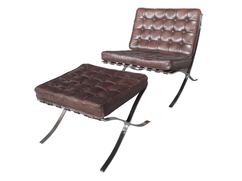Metal Base Vintage Leather Barcelona Chair