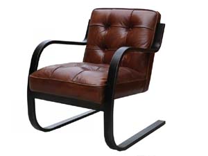 Tan Leather Armchair With Steel Frame