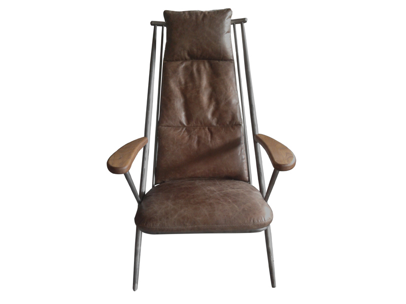 Tubular Steel Base Distressed Leather Lounge Chair