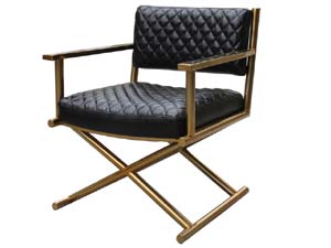 X Base Brass Color Vintage Leather Chair