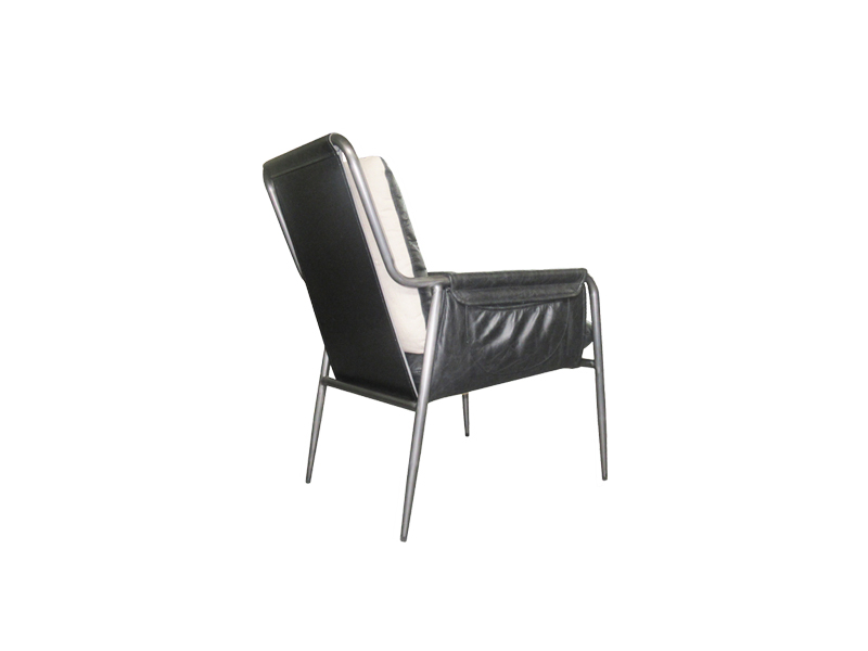 Black Genuine Leather Dining Chair With Cushion 