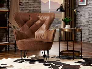 Antique Tan Leather Wing Back Chair
