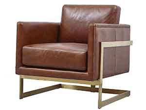 Brass Frame Vintage Leather Square Shape Chair