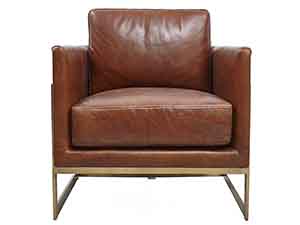 Brass Frame Vintage Leather Square Shape Chair