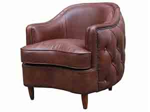 Button Cover Vintage Brown Leather Armchair