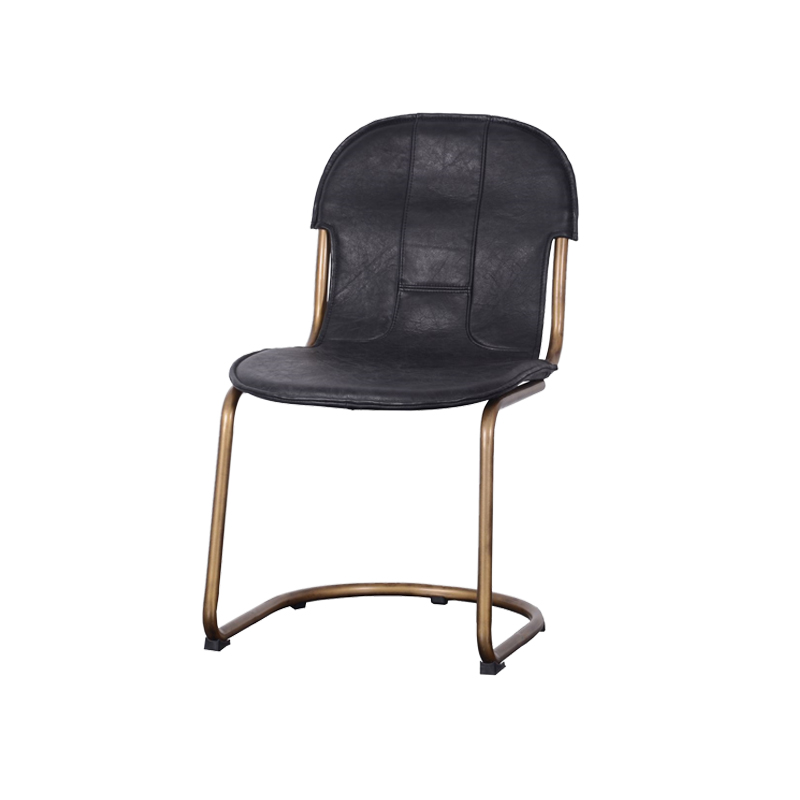 Black  Iron Metal Frame Genuine Leather Dining Chair For Office Hotel Lobby