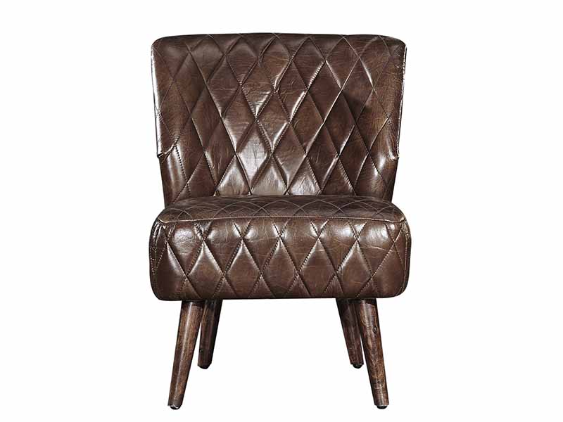 Diamond Back and Seat Vintage Leather Dinning Chair