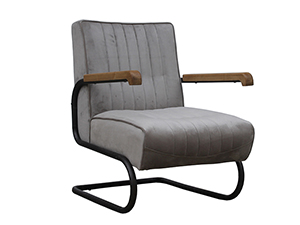 Metal Base Wood Arm Rustic Retro Leather Chair 