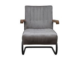 Metal Base Wood Arm Rustic Retro Leather Chair 