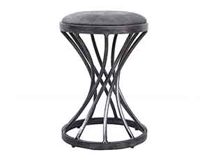 Gray Antique Leather Metal Base Stool
